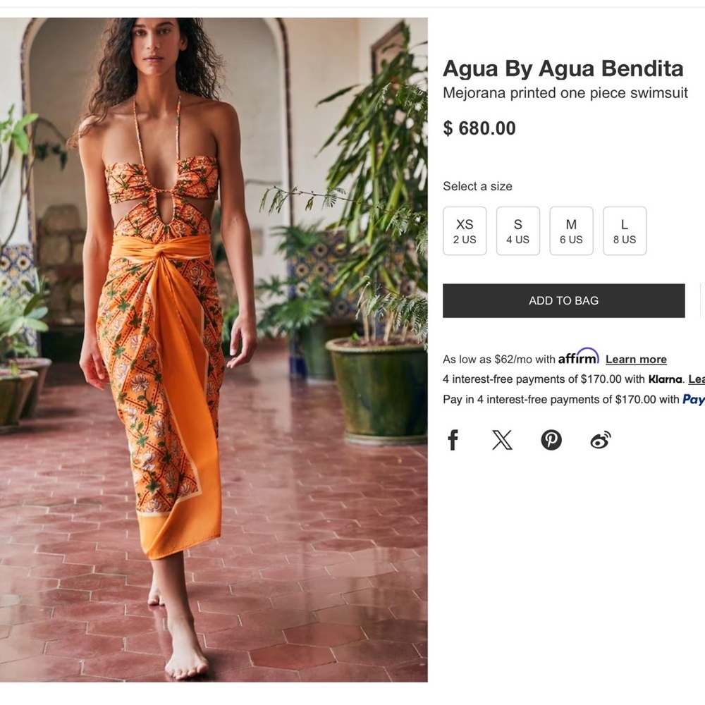 Agua by Agua Bendita Majorana Hand Embroidered Swimsuit size US8 and Pareo OS - Picture 5 of 14